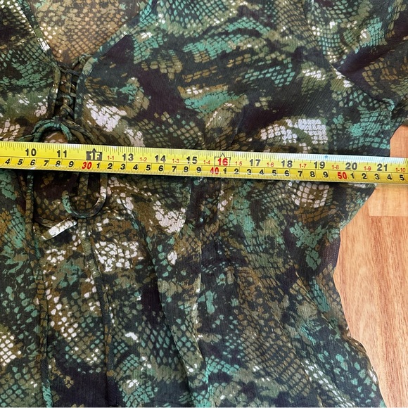 Women's Snake Print Sheer Green Black Brown XL Tunic Tie Front Cinch Back - Picture 9 of 12
